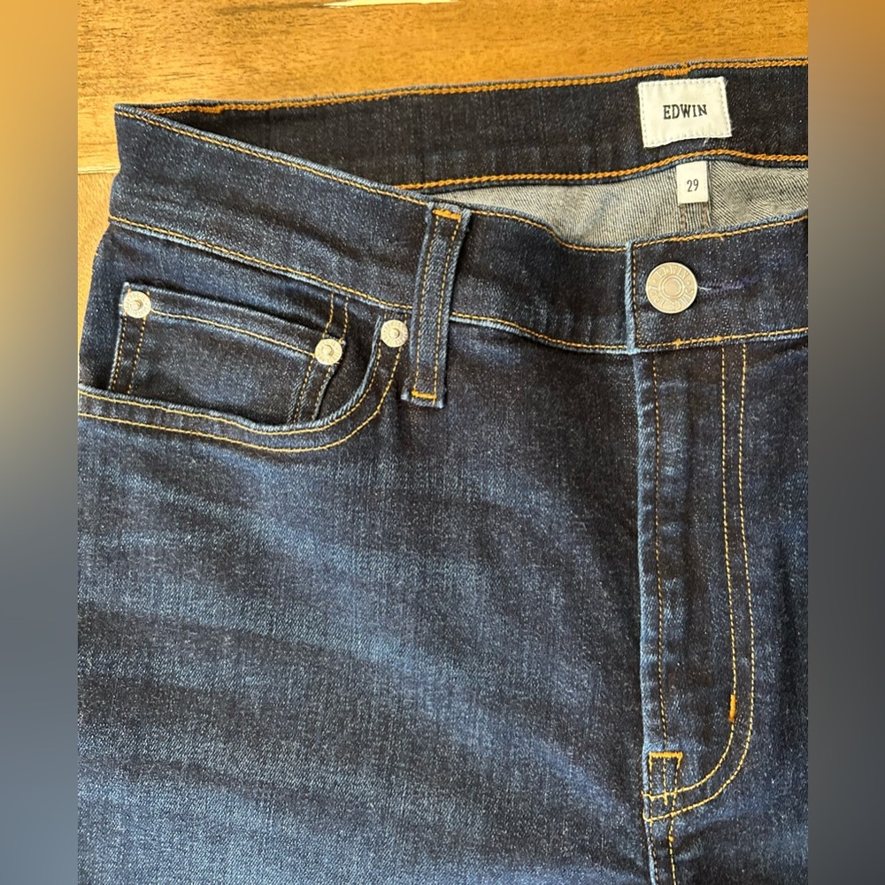 EDWIN Pixie 9 Inch Mid Rise Skinny Jeans Dark Wash Blue Womens Size 29 - Picture 6 of 6